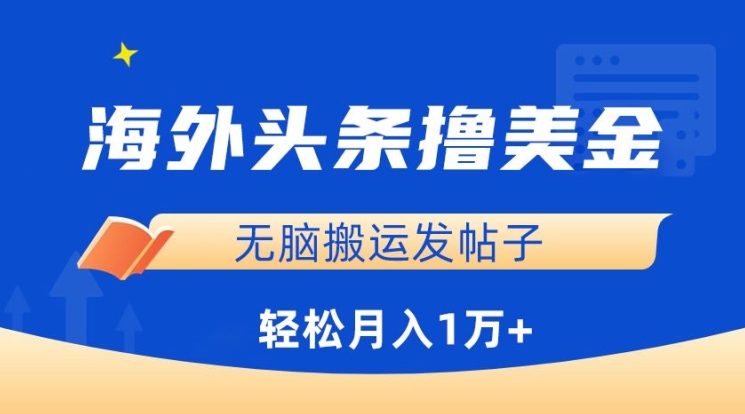 海外头条撸美金，无脑搬运发帖子，月入1万+，小白轻松掌握-必富网创