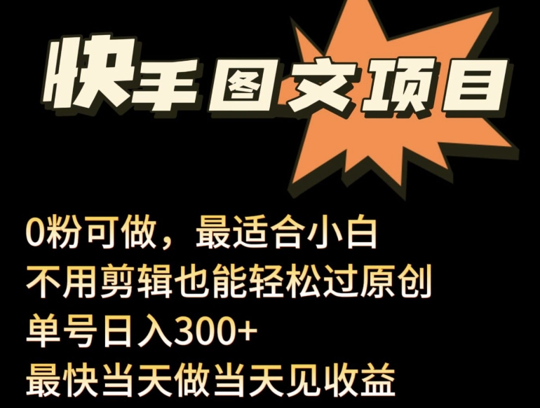 24年最新快手图文带货项目，零粉可做，不用剪辑轻松过原创单号轻松日入300+-必富网创