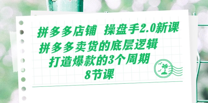 （10859期）拼多多店铺 操盘手2.0新课，拼多多卖货的底层逻辑，打造爆款的3个周期-8节-必富网创