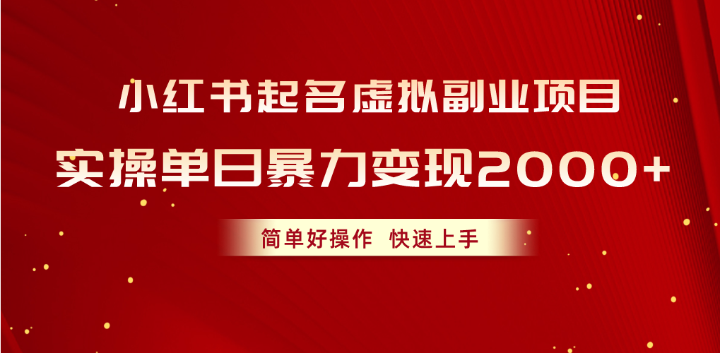 （10856期）小红书起名虚拟副业项目，实操单日暴力变现2000+，简单好操作，快速上手-必富网创