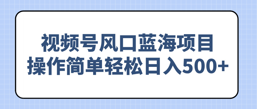 （14276期）视频号风口蓝海项目，操作简单轻松日入500+-必富网创