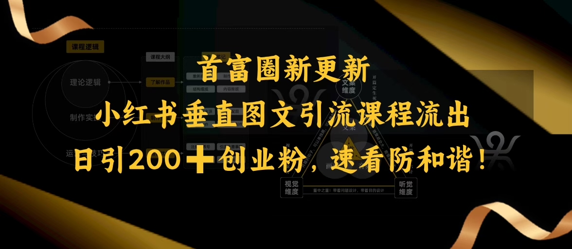 小红书垂直图文引流课程流出，日引200+创业粉，速看防和谐-必富网创