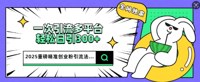 2025重磅全网独家引流法，一次多平台，轻松日引300+精准创业粉-必富网创