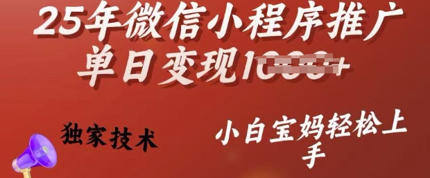 25年微信小程序推广单日变现多张，独家技术，小白宝妈轻松上手【揭秘】-必富网创