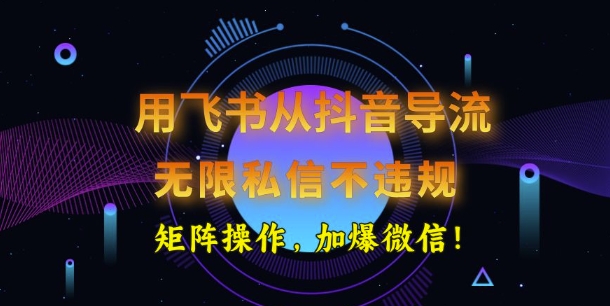 用飞书从抖音导流，无限私信不违规，抖音截流创业粉-必富网创