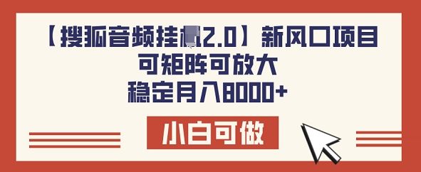 【搜狐音频挂JI2.0】新风口项目，可矩阵可放大，稳定月入8k-必富网创