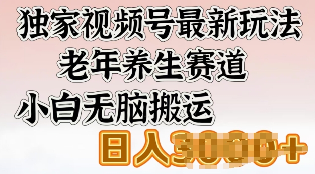 独家视频号最新玩法，老年养生赛道，小白无脑搬运，日入多张-必富网创