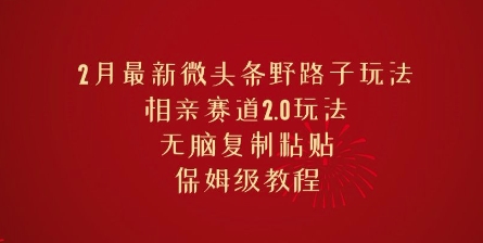 2月最新微头条野路子玩法，相亲赛道2.0玩法，无脑复制粘贴，保姆级教程-必富网创