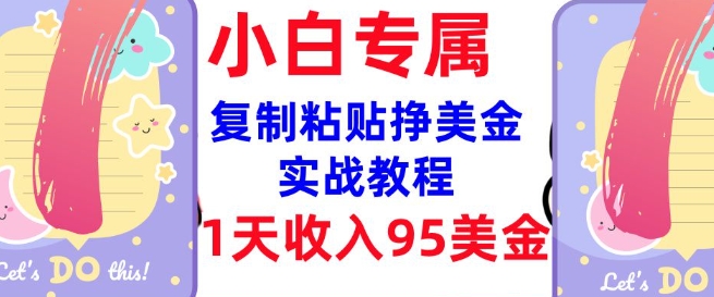 复制粘贴挣美金，0门槛，1天收入95美刀，3分钟学会，内部教程(首次公开)-必富网创