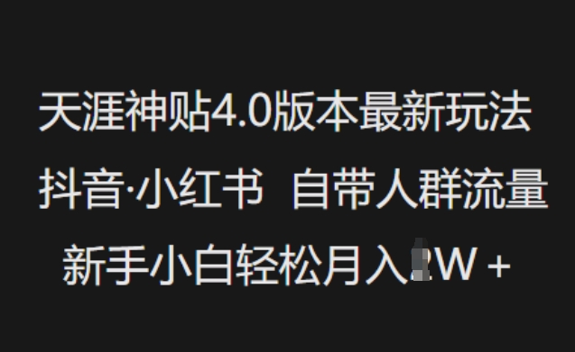 天涯神贴4.0版本最新玩法，抖音·小红书自带人群流量，新手小白轻松月入过W-必富网创