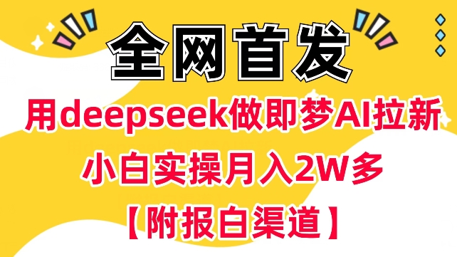 用deepseek做即梦Ai拉新 小白实操月入过W+【附报白渠道】-必富网创