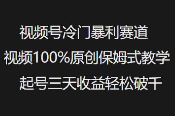 视频号冷门暴利赛道视频100%原创保姆式教学起号三天收益轻松破千-必富网创