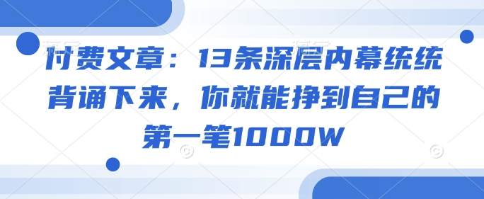 付费文章：13条深层内幕统统背诵下来，你就能挣到自己的第一笔1000W-必富网创