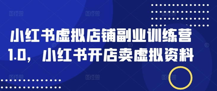 小红书虚拟店铺副业训练营1.0，小红书开店卖虚拟资料-必富网创